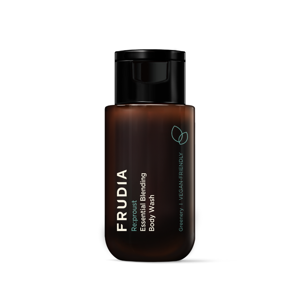 Frudia Re:proust Essential Blending Body Wash in Greenery Mini 50ml, showing the green bottle and product label.
