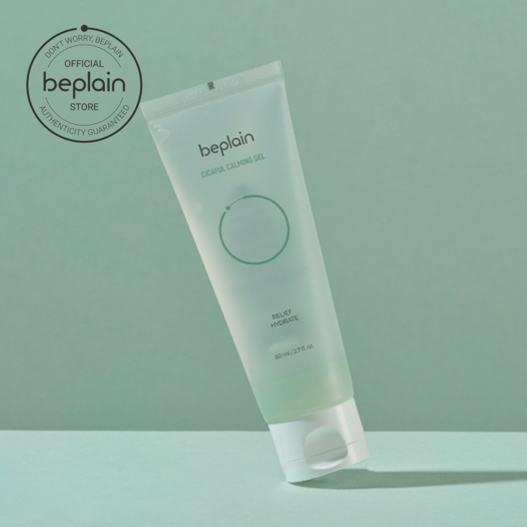 Beplain Cicaful Calming Gel face moisturiser tube with soothing cica formula.