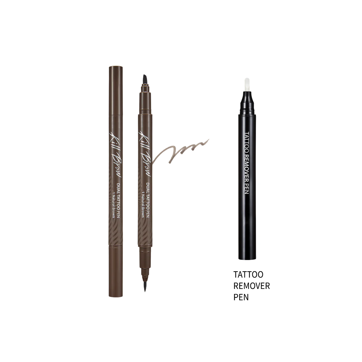 Clio Kill Brow Dual Tattoo Pen Set for eyebrows, featuring two pens with fine tips for precise eyebrow tattooing and shaping.