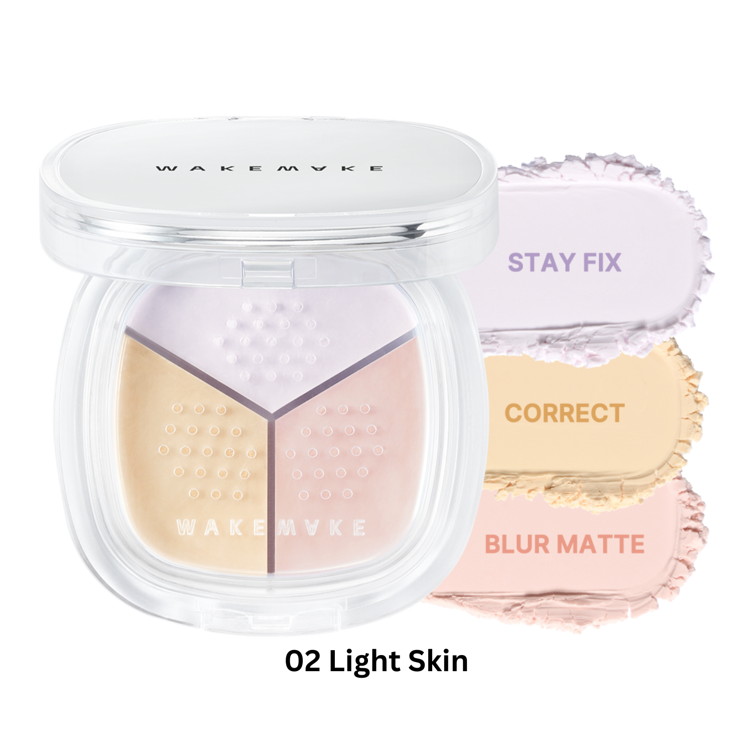Wakemake Stay Fixer Multi Color Powder setting powder in a compact with colorful sections for a natural matte finish.