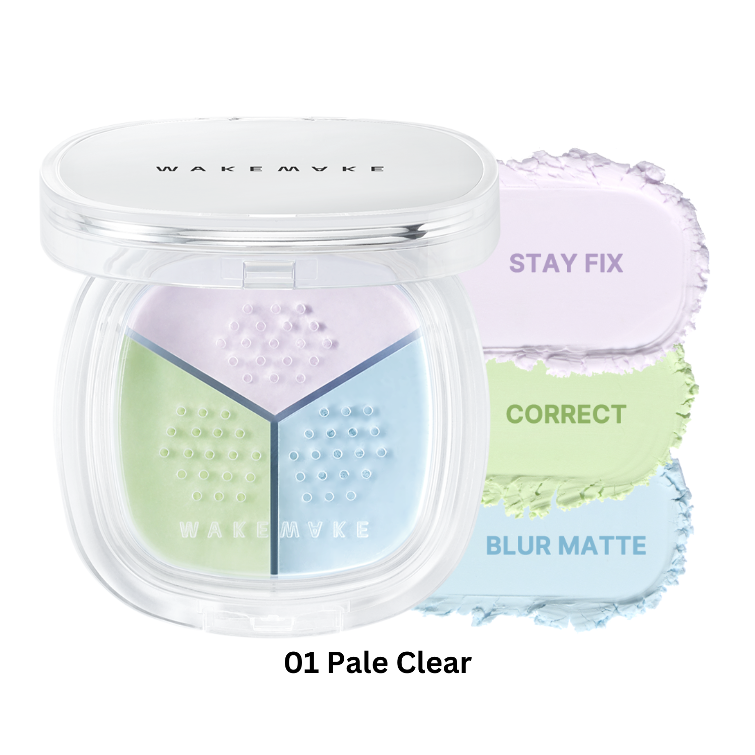 Wakemake Stay Fixer Multi Color Setting Powder in a compact with multiple pastel shades for a natural matte finish.
