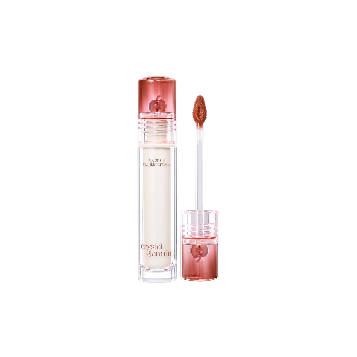 Clio Crystal Glam Lip Tint applied on lips, showcasing a glossy, vibrant pink color with a shimmering finish.