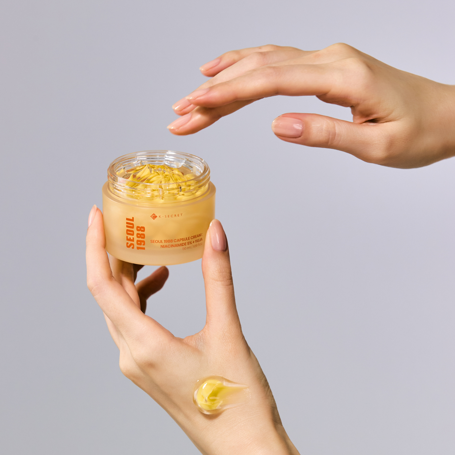 K-Secret Seoul 1988 Capsule Cream face moisturizer with Niacinamide 5% and Yuja, 50ml bottle with product label visible