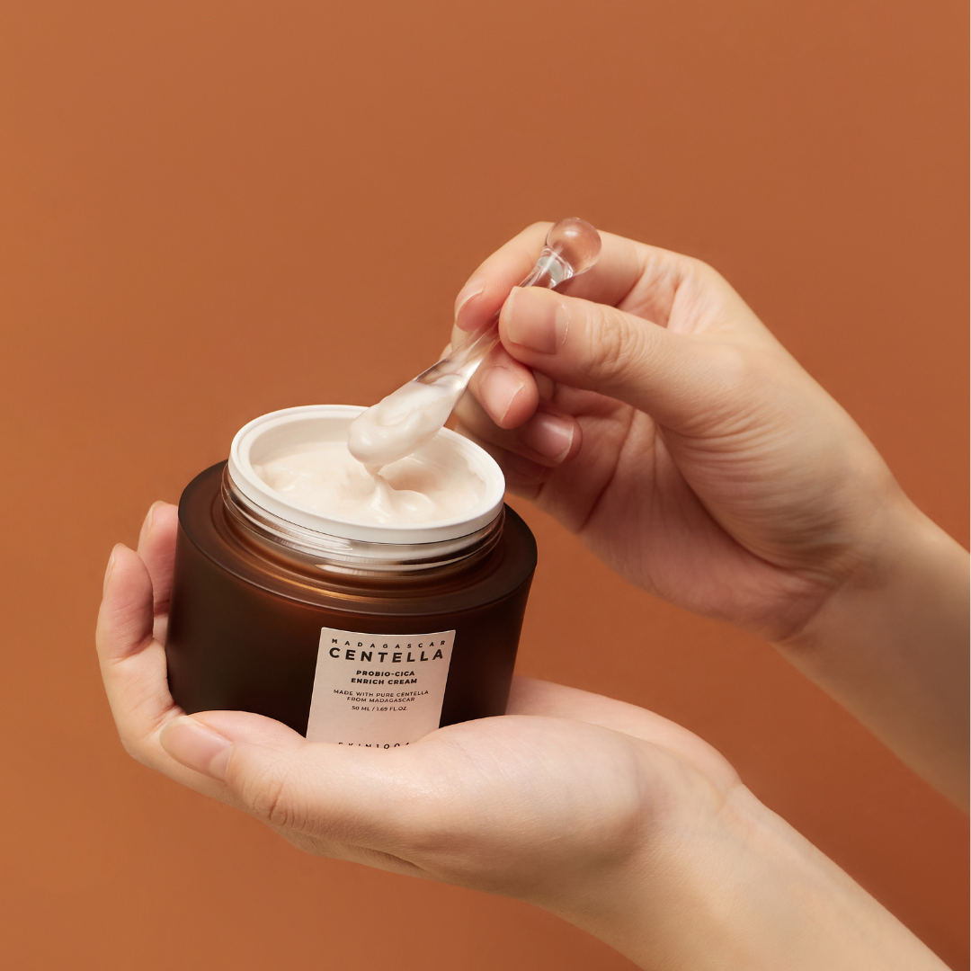 SKIN1004 Madagascar Centella Probio-Cica Enrich Cream 50ml face moisturizer with soothing, nourishing ingredients and lightweight texture.