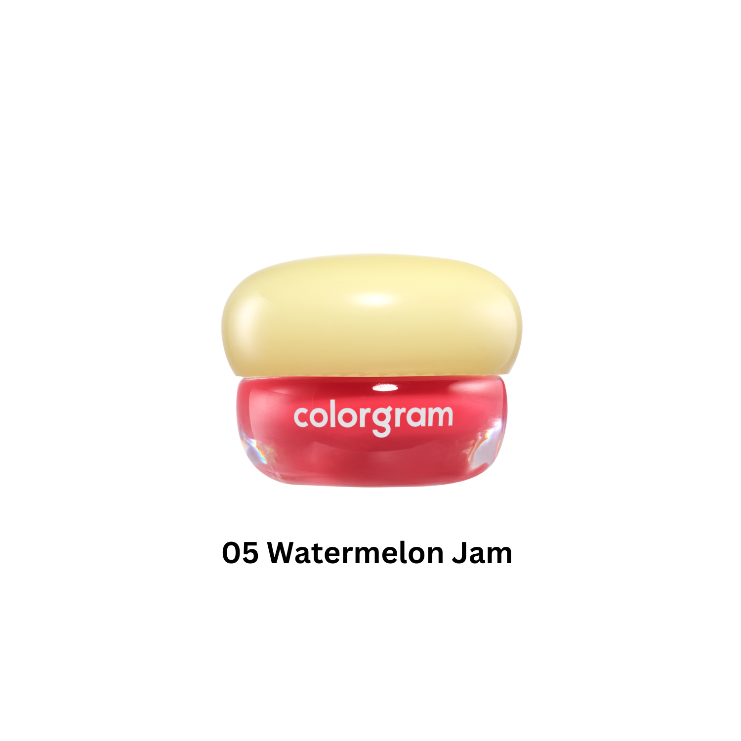 Colorgram Tintin Dory Lip Tint jar with coral-colored lip tint and clear lid, showcasing a vibrant, glossy lip product.