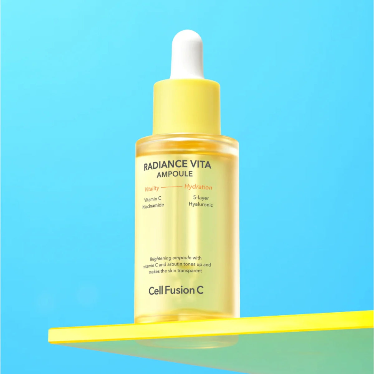 Cell Fusion C Radiance Vita Ampoule 30ml bottle with a sleek design, showcasing the skincare ampoule's packaging and branding.