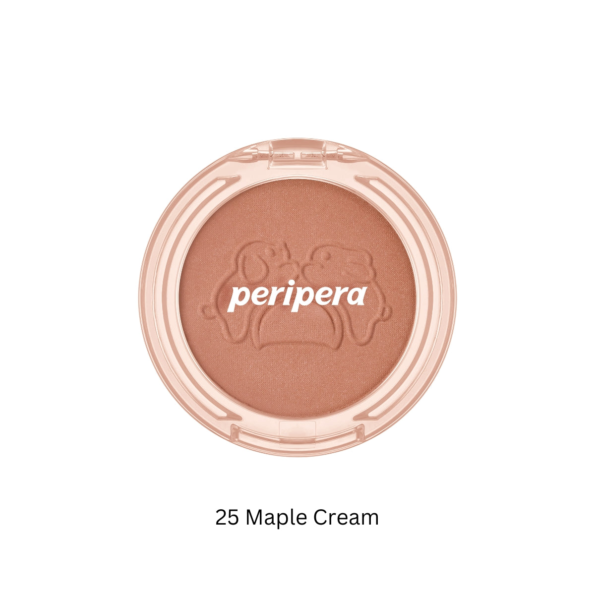 Peripera Pure Blushed Sunshine Cheek blush compact with peachy-pink shade and subtle shimmer, showing the product open with blush inside.