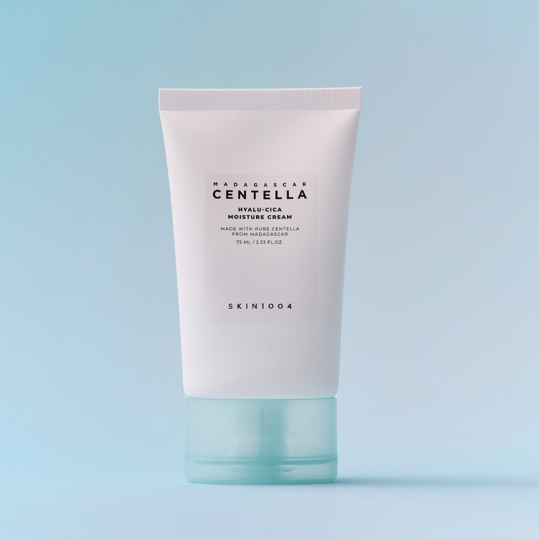SKIN1004 Madagascar Centella Hyalu-Cica Moisture Cream in a jar, showing its smooth, hydrating face moisturizer formula.