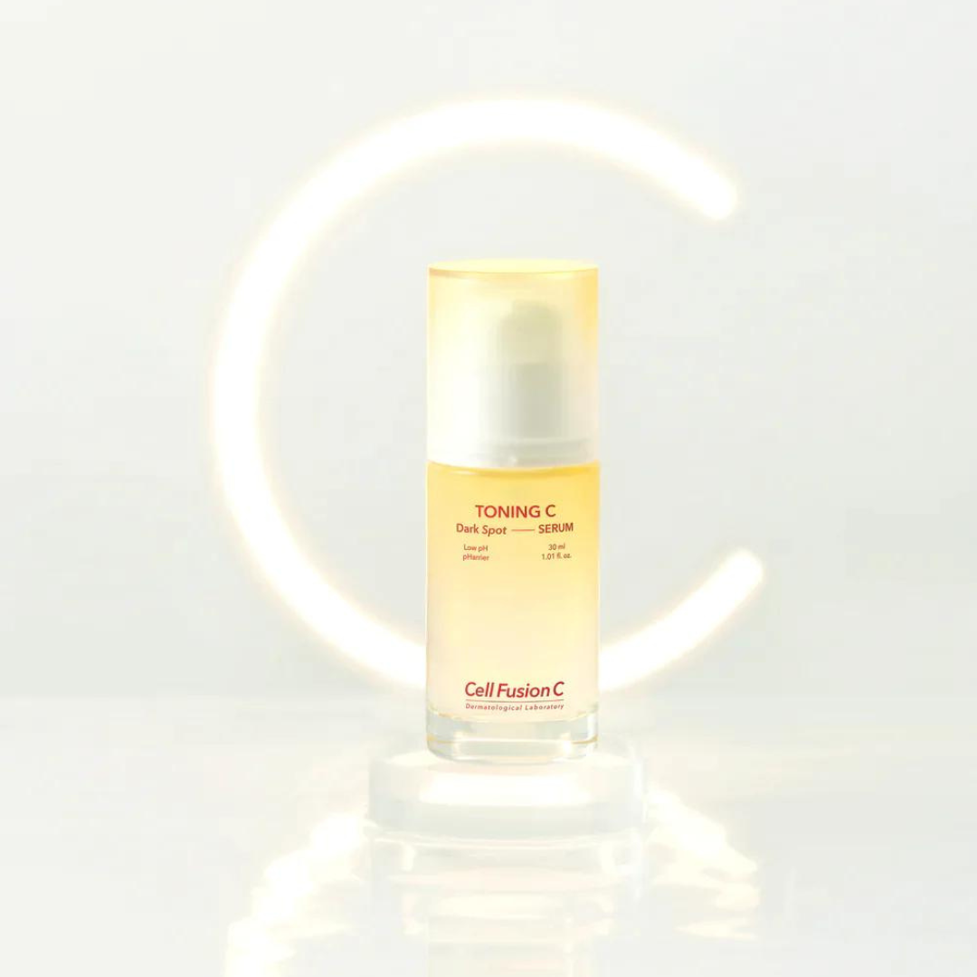 Cell Fusion C Toning C Dark Spot Serum bottle, 30ml, with sleek packaging and dropper for reducing dark spots and brightening skin.