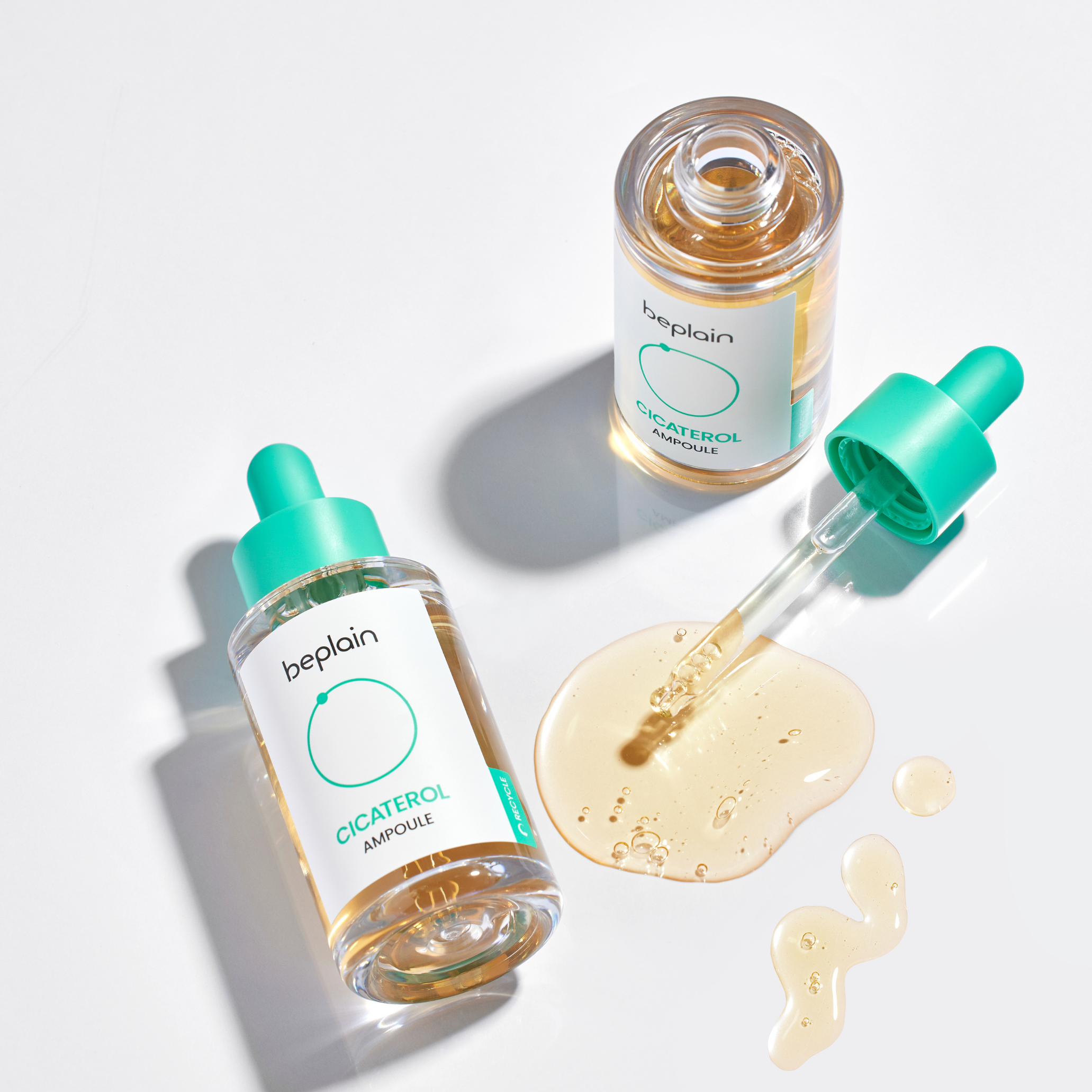 Beplain Cicaterol Ampoule 30ml bottle with clear liquid, designed for skincare and skin healing.