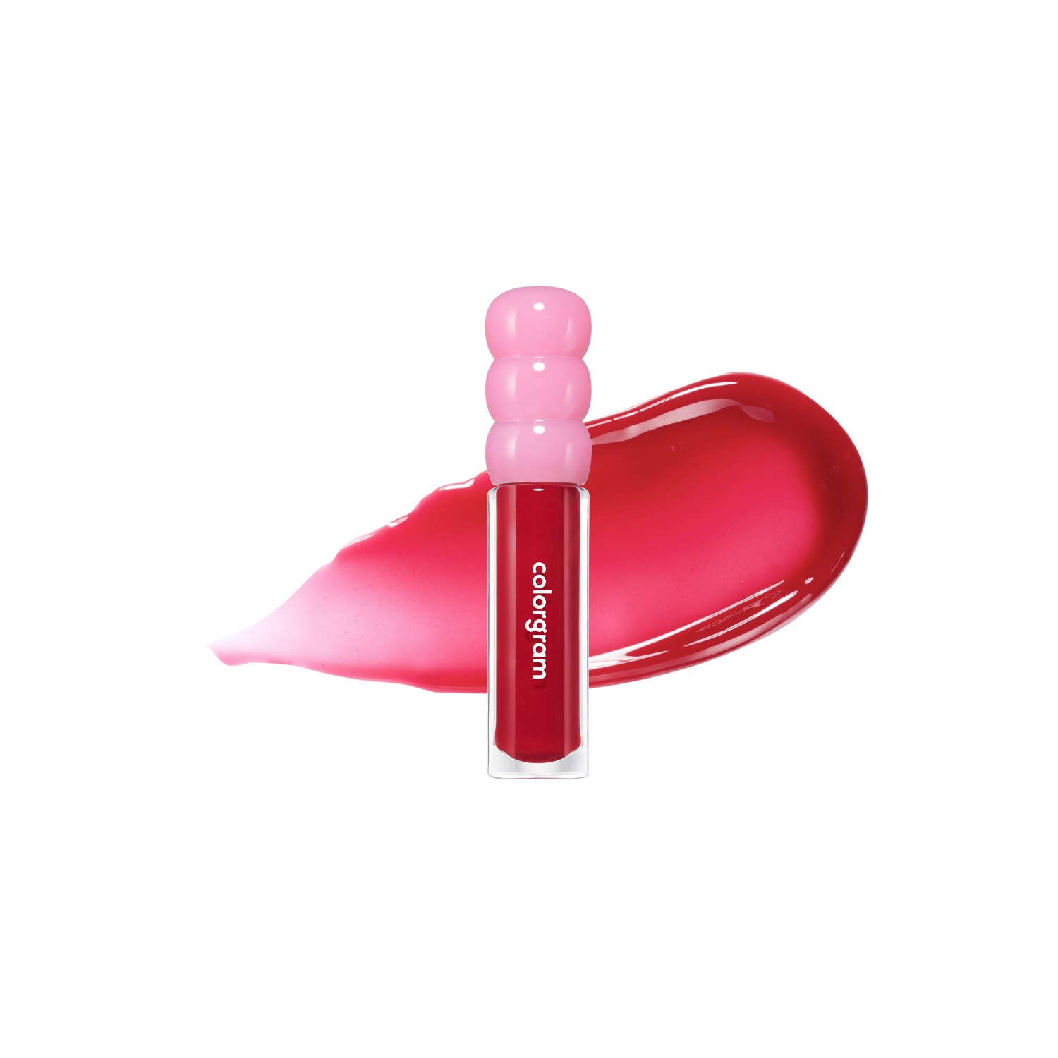 Colorgram Fruity Glass Gloss lip tint in a clear glass tube with a colorful, fruity design on the packaging.