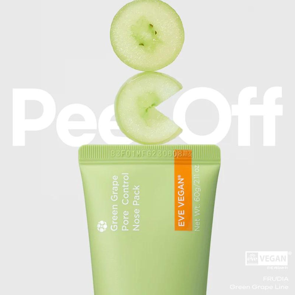 Frudia Green Grape Pore Control Nose Pack wash-off mask displayed on a white surface, showing the product packaging.