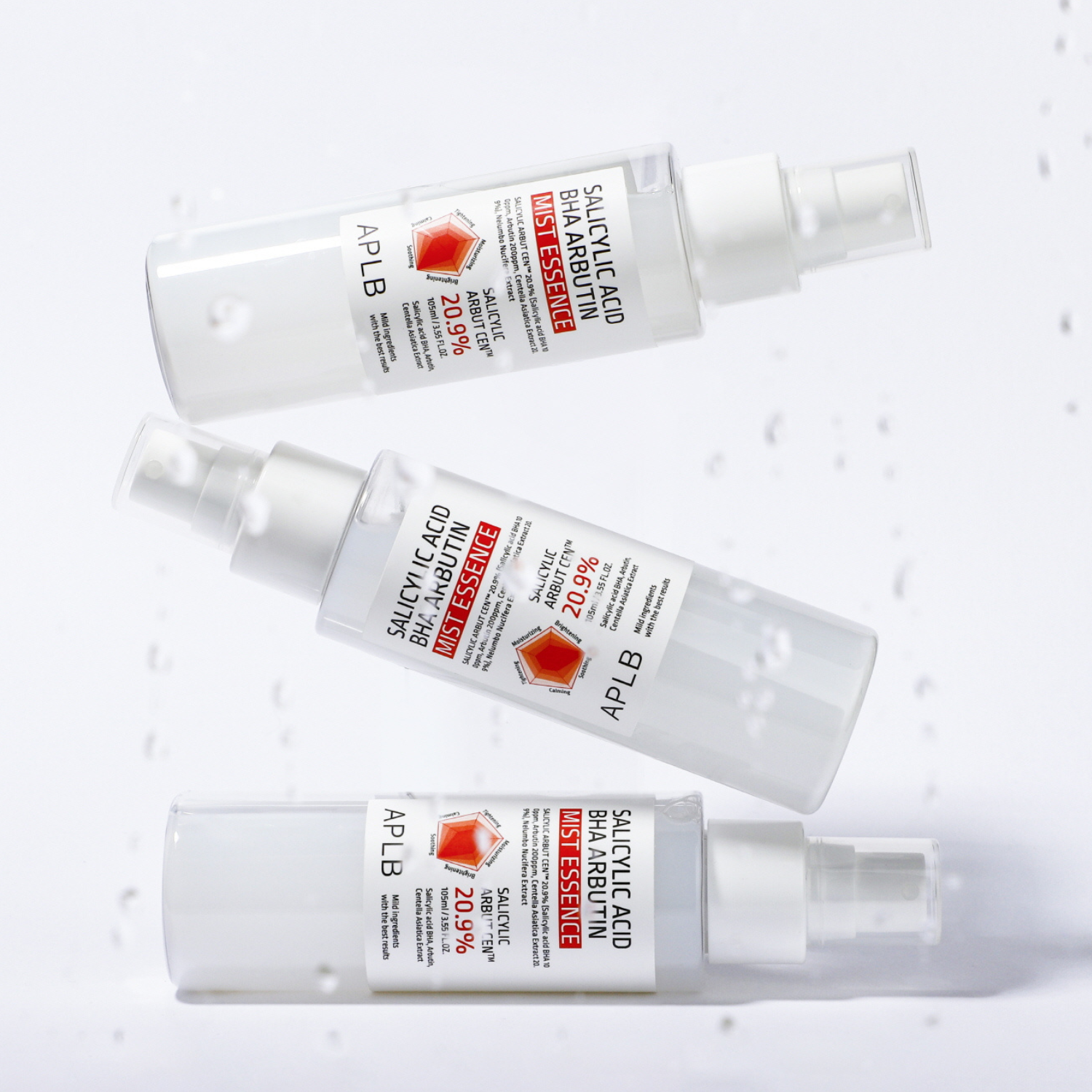 APLB Salicylic Acid BHA Arbutin Mist Essence in 105ml bottle, a facial face mist for skincare and brightening.