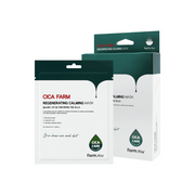 Farmstay Cica Farm Regenerating Calming Sheet Mask pack with 10 pcs, featuring gentle, soothing fabric infused with calming ingredients.