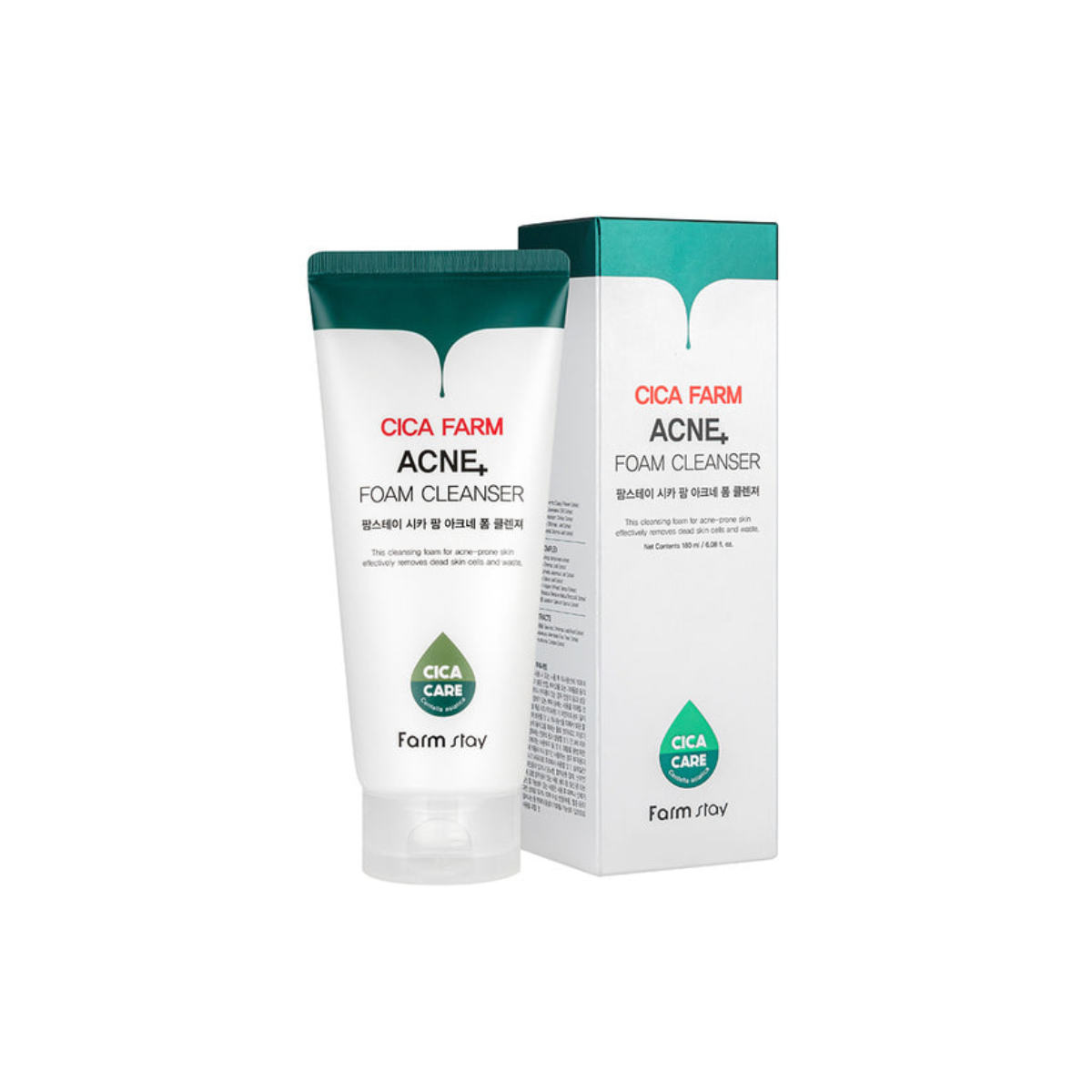 Farmstay Cica Farm Acne Foam Cleanser in 180ml, gel and foam cleanser with soothing ingredients for acne-prone skin