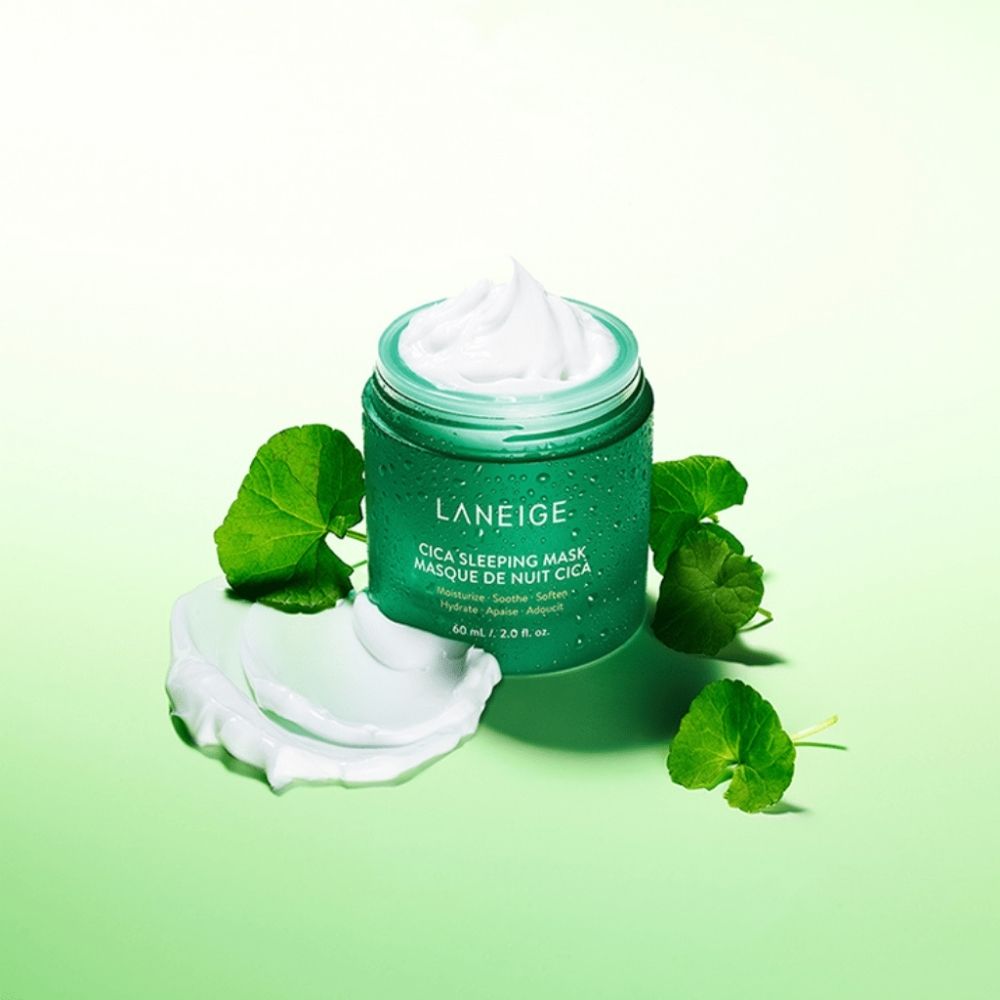 Laneige Cica Sleeping Mask in a 60ml jar, showing the soothing, leave-on skincare mask with a smooth, creamy texture.