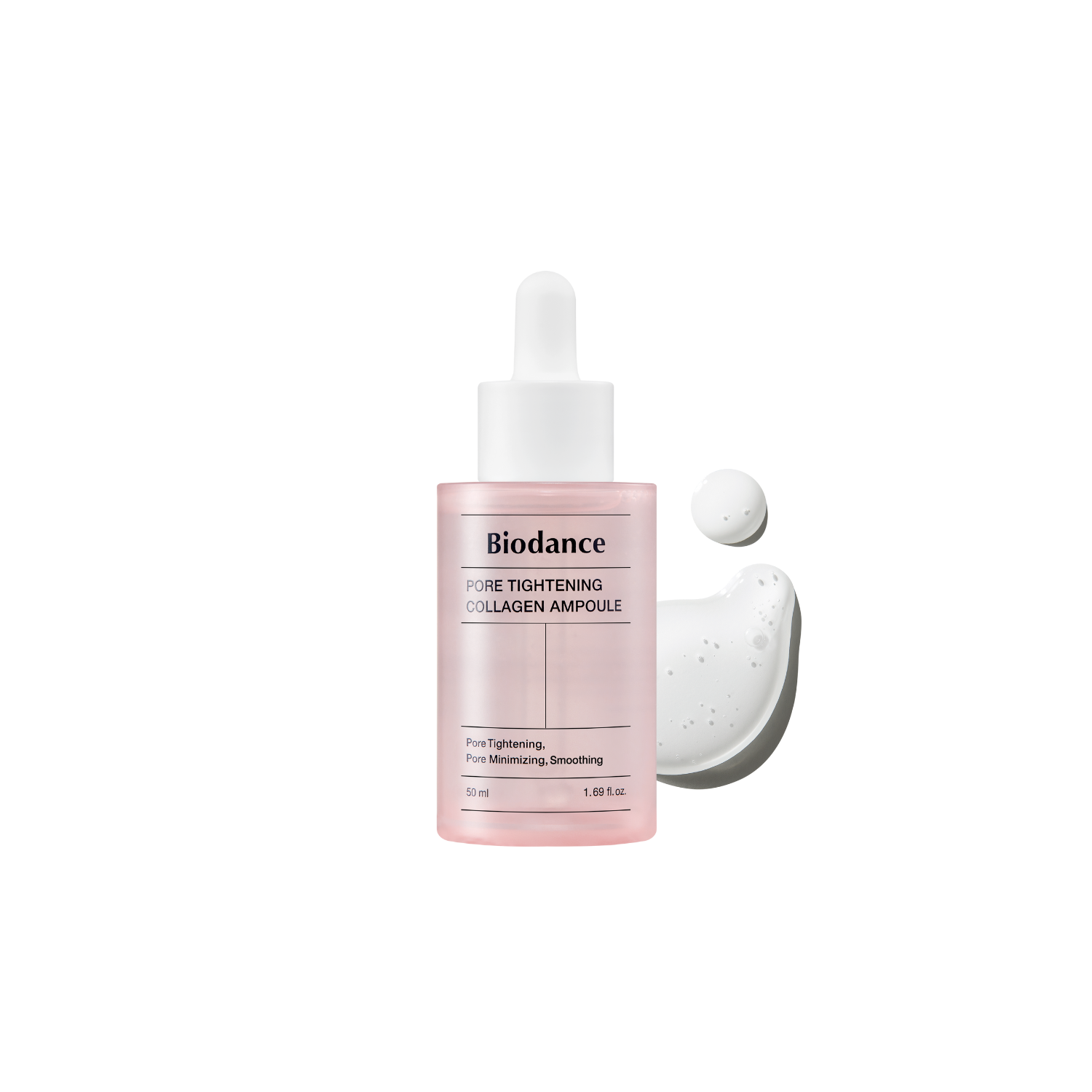 Biodance Pore Tightening Collagen Ampoule 50ml in a clear glass bottle with dropper for skincare application
