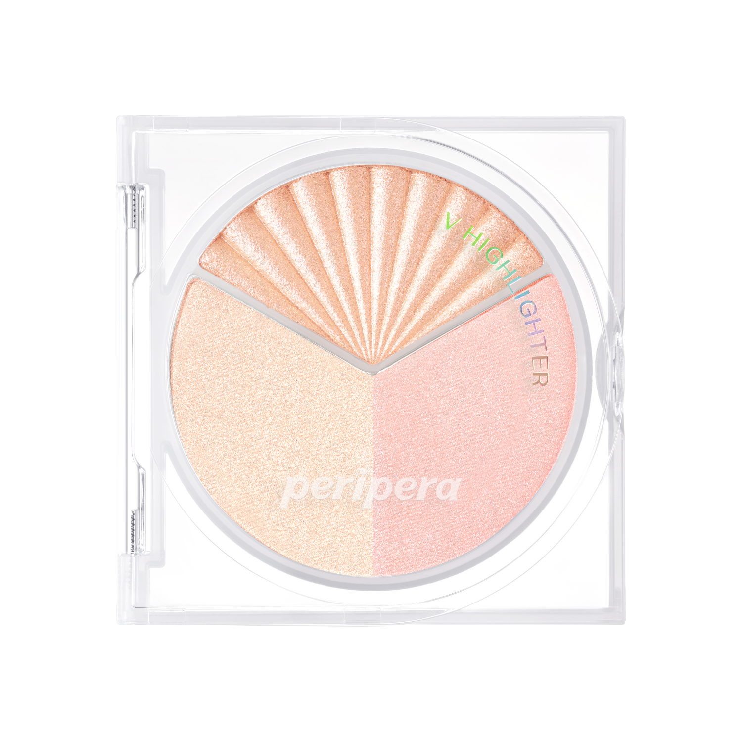 Peripera V Highlighter in a sleek tube with a pink and purple gradient, designed for highlighting and illuminating skin.