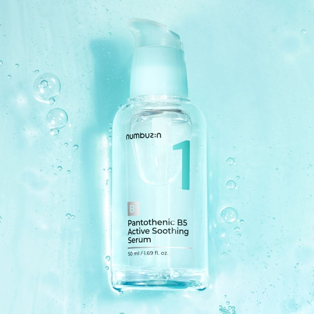 Numbuzin No. 1 Pantothenic B5 Active Soothing Serum 50ml bottle with dropper applicator and sleek packaging.