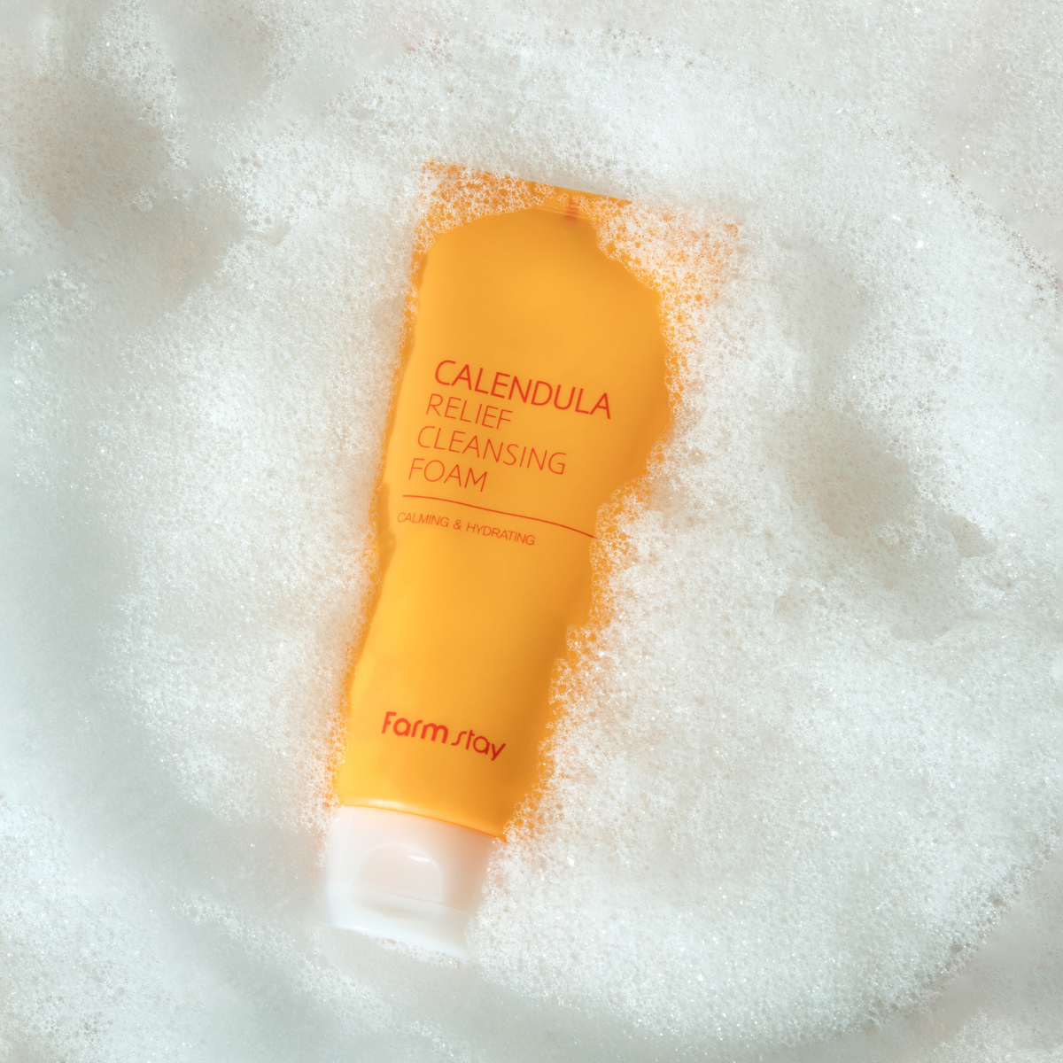 Farmstay Calendula Relief Cleansing Foam in 180ml gel and foam cleanser with calendula extract, suitable for gentle facial cleansing.
