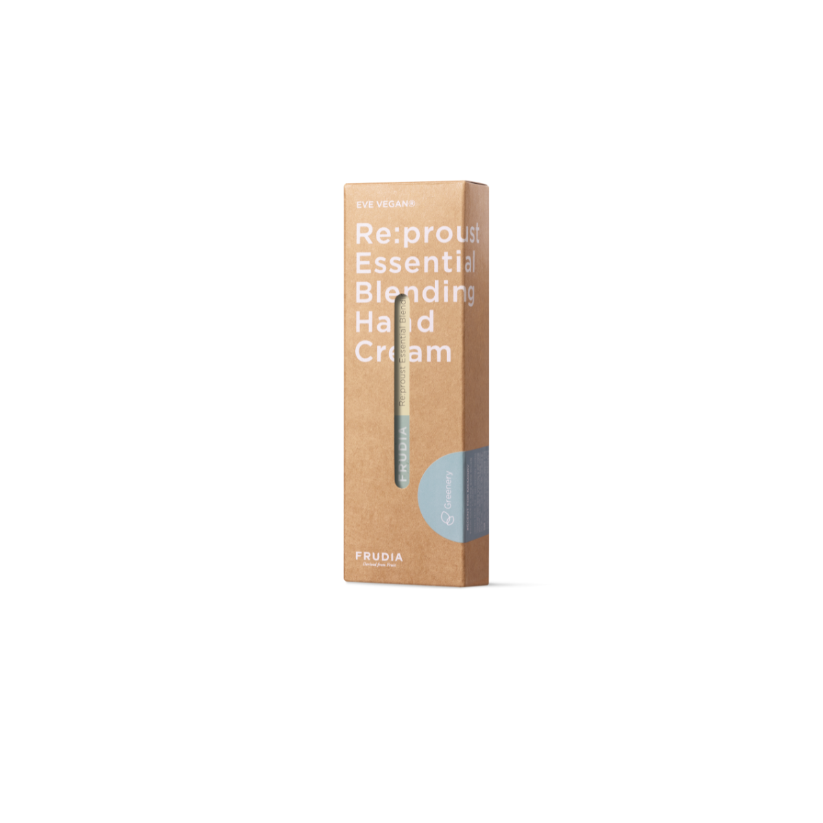 Frudia Re:proust Essential Blending Hand Cream Greenery in 50g tube, showcasing smooth, nourishing cream for hands.
