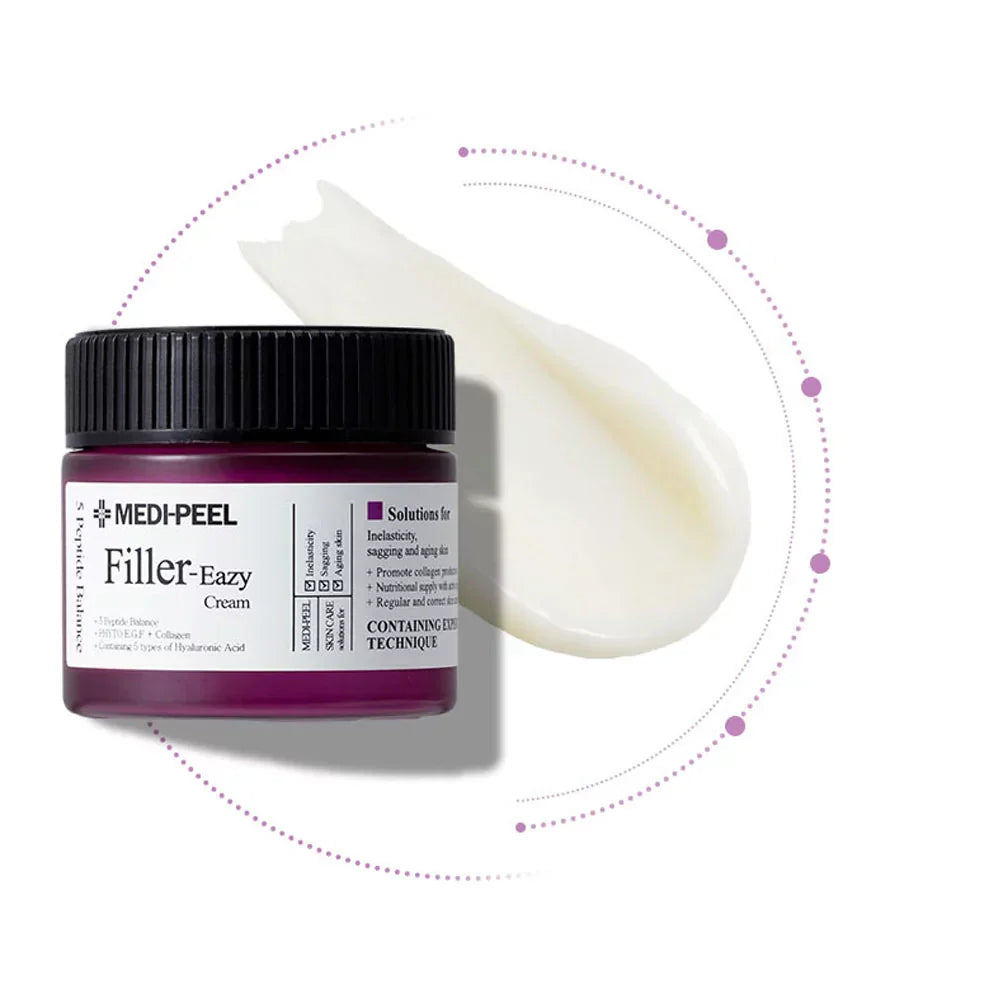 Medipeel+ Eazy Filler Cream 50g face moisturizer jar with white lid and smooth cream inside, designed for skin hydration.