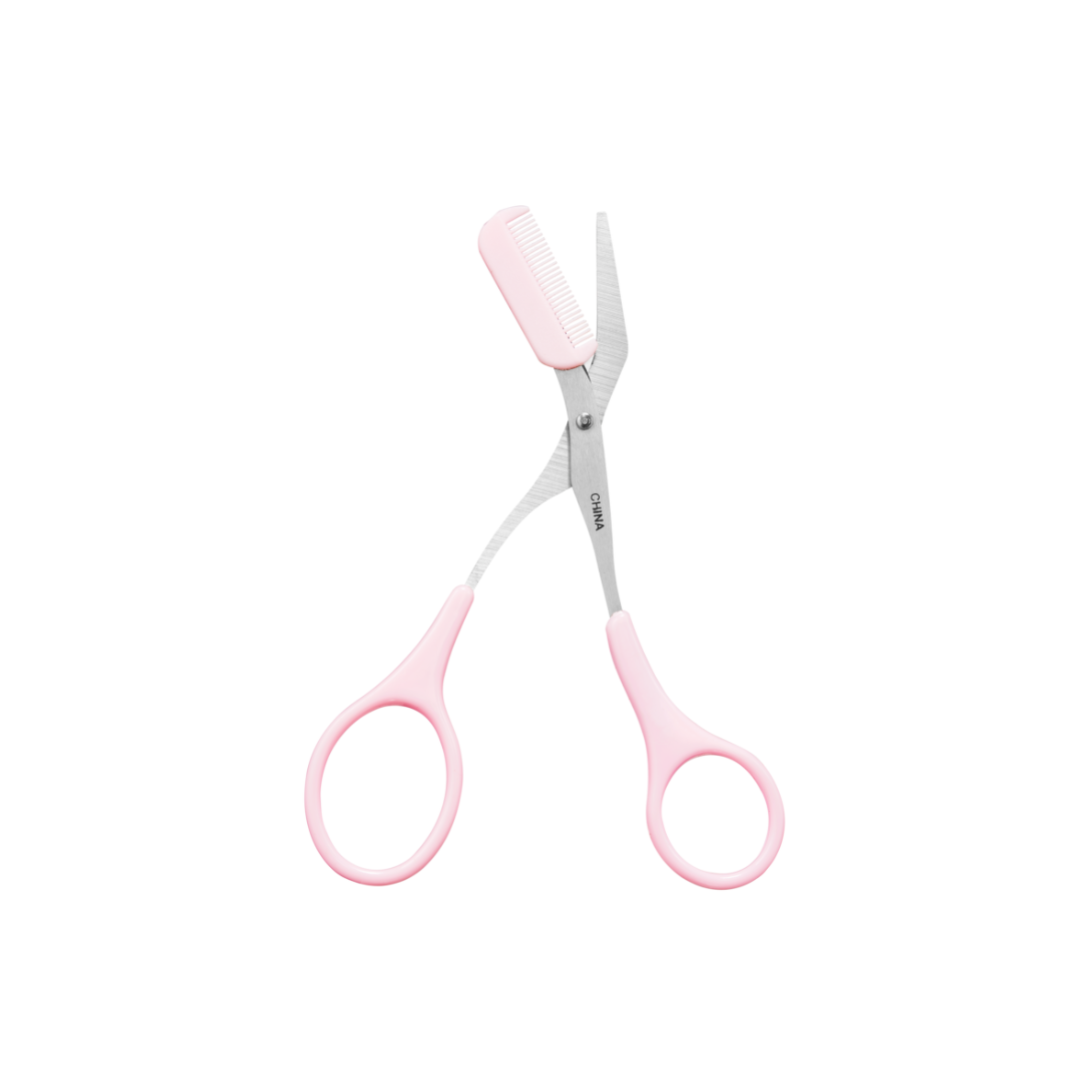 Fillimilli eyebrow scissors with comb for precise grooming, featuring stainless steel blades and a built-in comb for easy shaping.