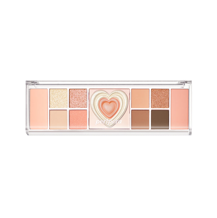 Peripera All Take Mood Like eyeshadow palette with multiple colorful shades arranged in a sleek compact container.
