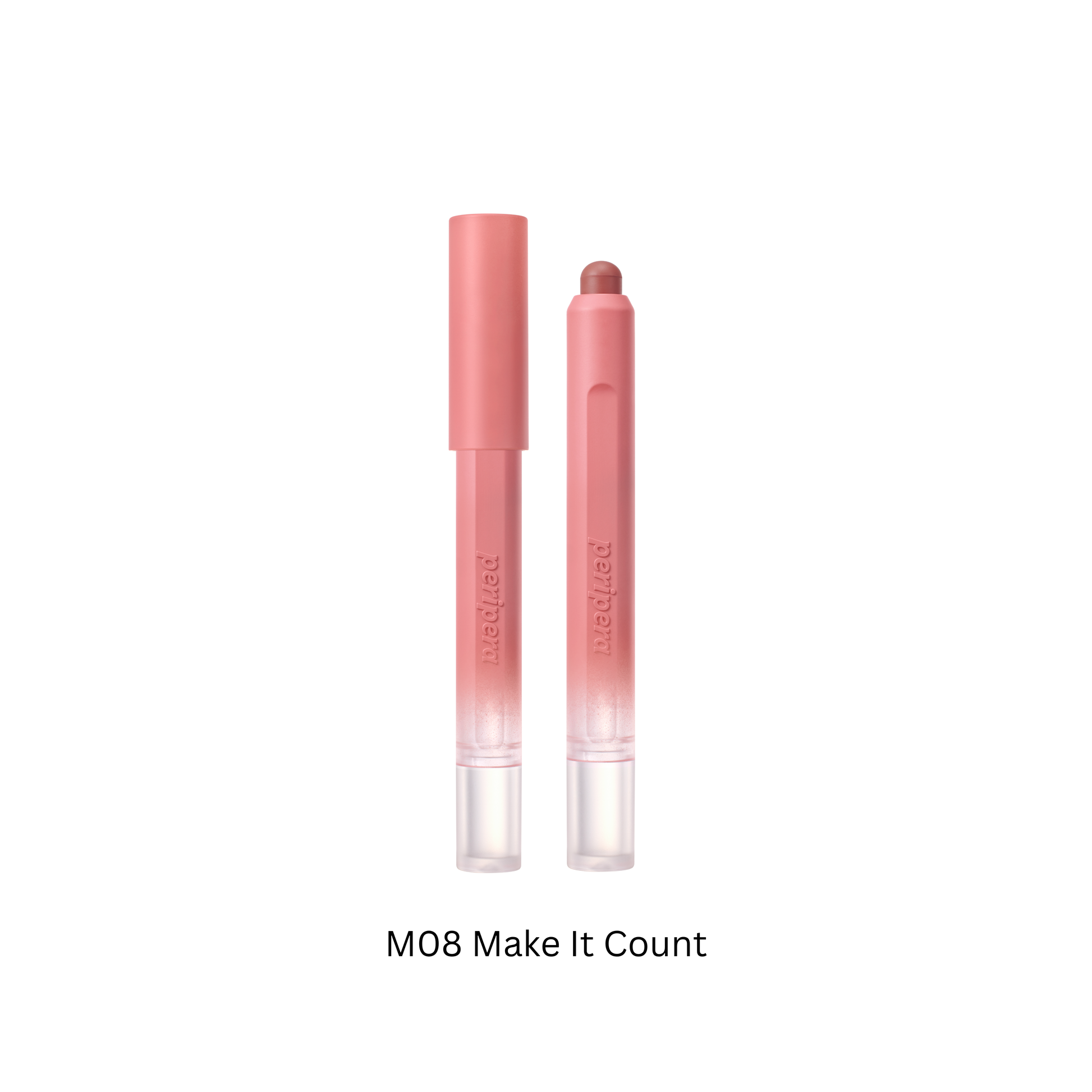 Peripera Slip On My Lip lipstick in a sleek tube, with the cap off revealing vibrant pink lipstick inside.