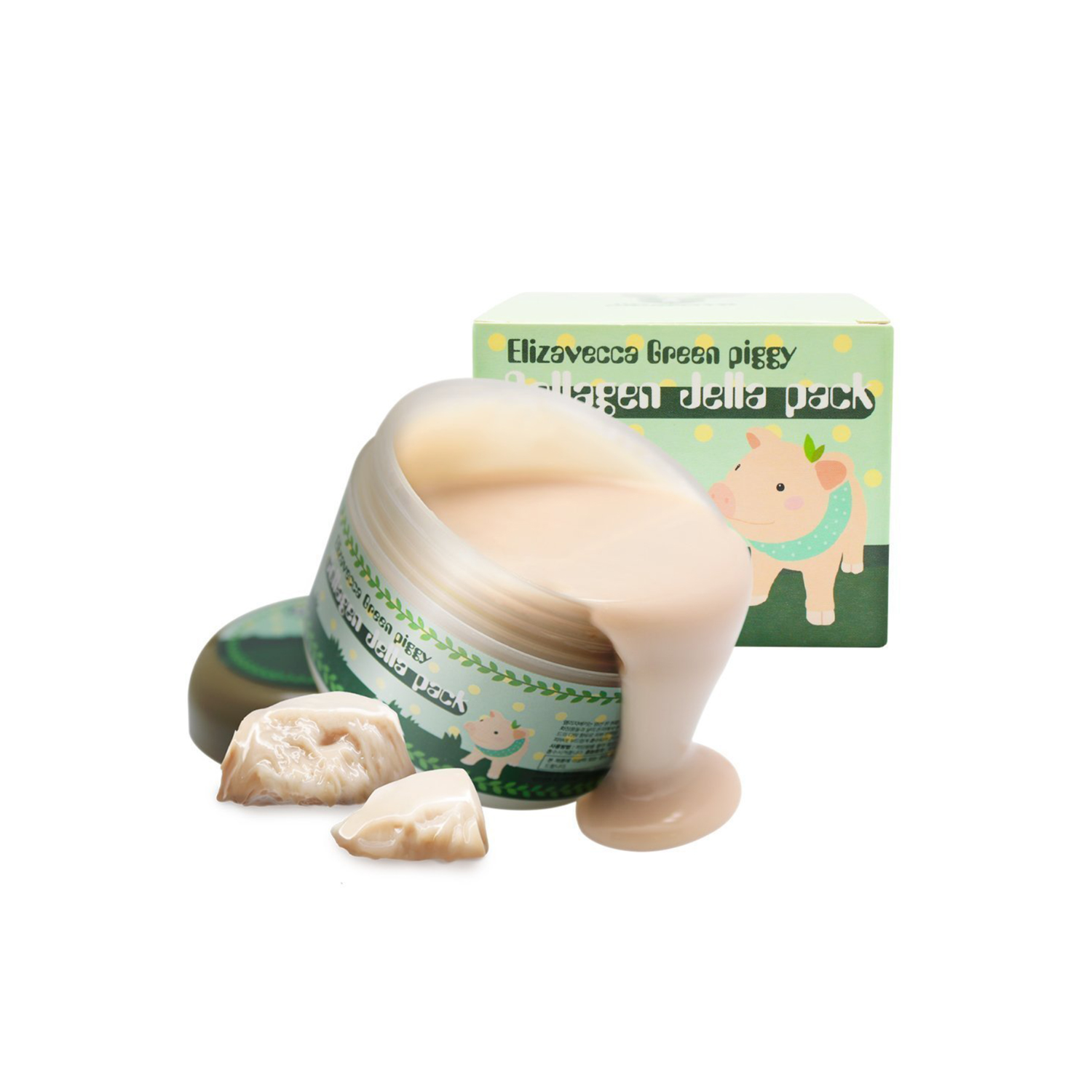 Elizavecca Green Piggy Collagen Jella Pack 100g sleeping and leave-on mask, green gel texture with piggy character design.