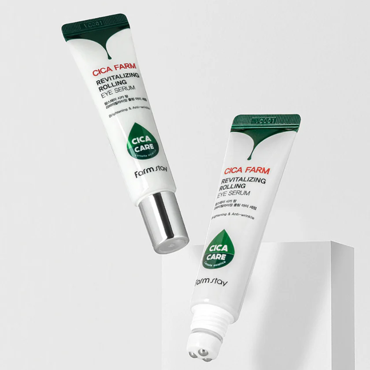 Farmstay Cica Farm Revitalizing Eye Serum in a 25ml bottle, showing the serum applicator tip and sleek packaging.