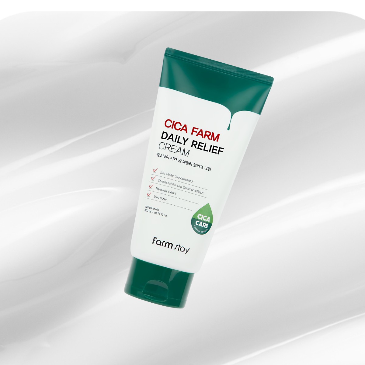 Farmstay Cica Farm Daily Relief Cream face moisturizer in 300ml jar, featuring soothing and hydrating skincare.
