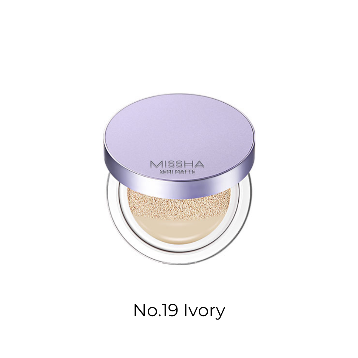 Missha Layering Fit Cushion Semimatte 15g foundation with four shades, showing the compact cushion with open and closed views.