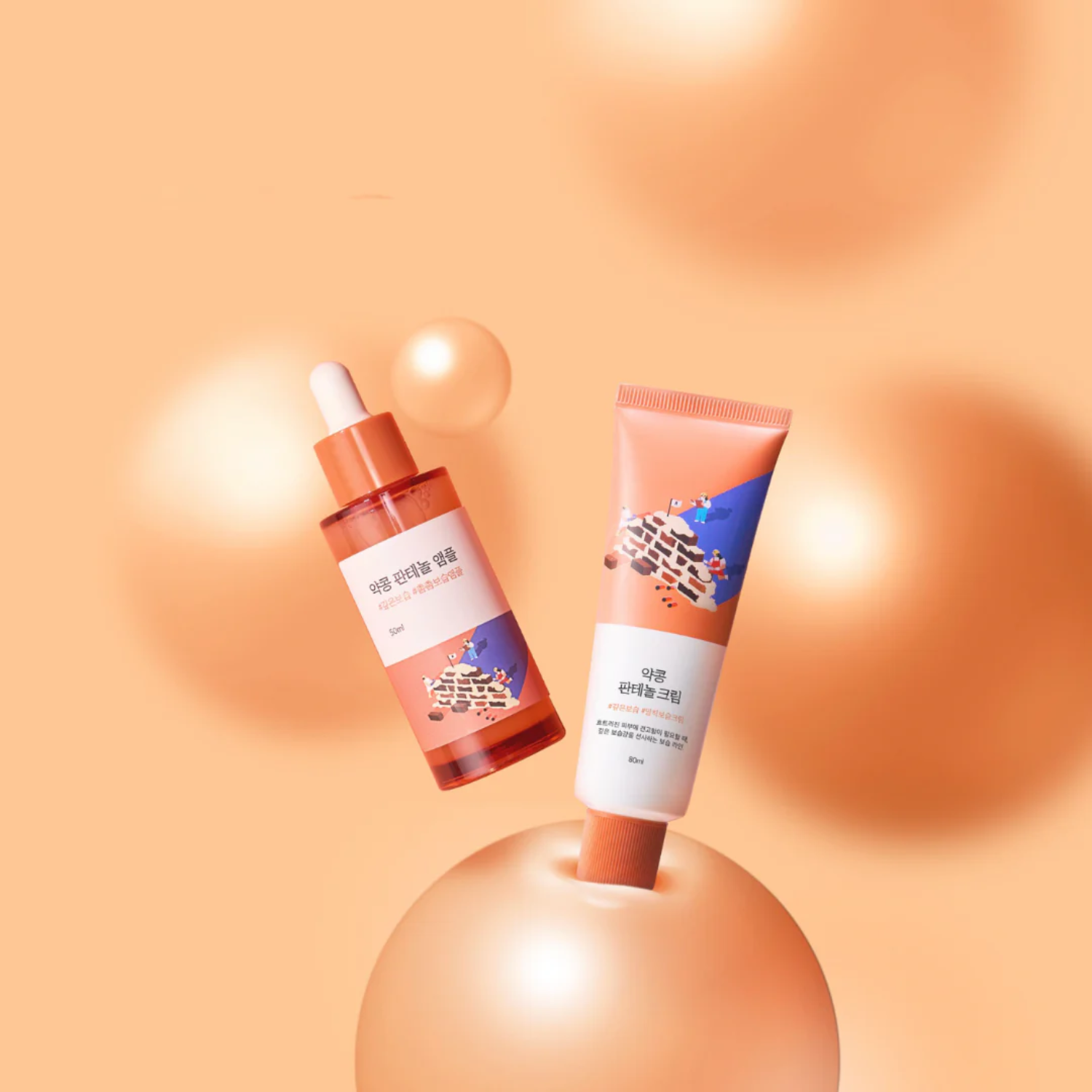 Round Lab Soybean Panthenol Ampoule 50ml, clear glass bottle with dropper for skincare application.
