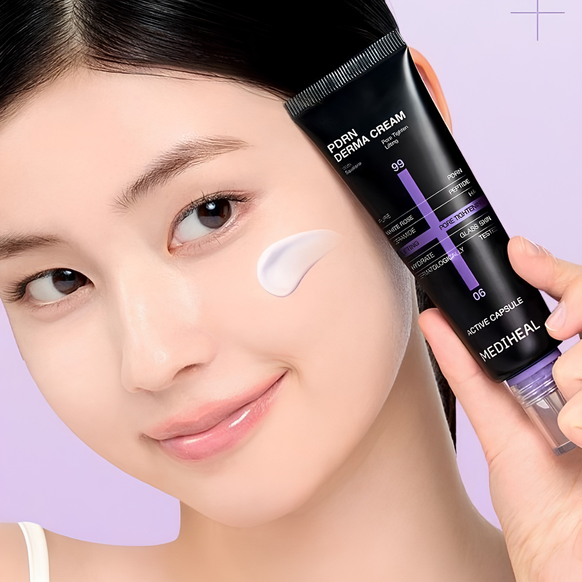 Mediheal Derma Cream PDRN Lifting face moisturizer in 50ml jar, with smooth cream texture and skincare packaging.