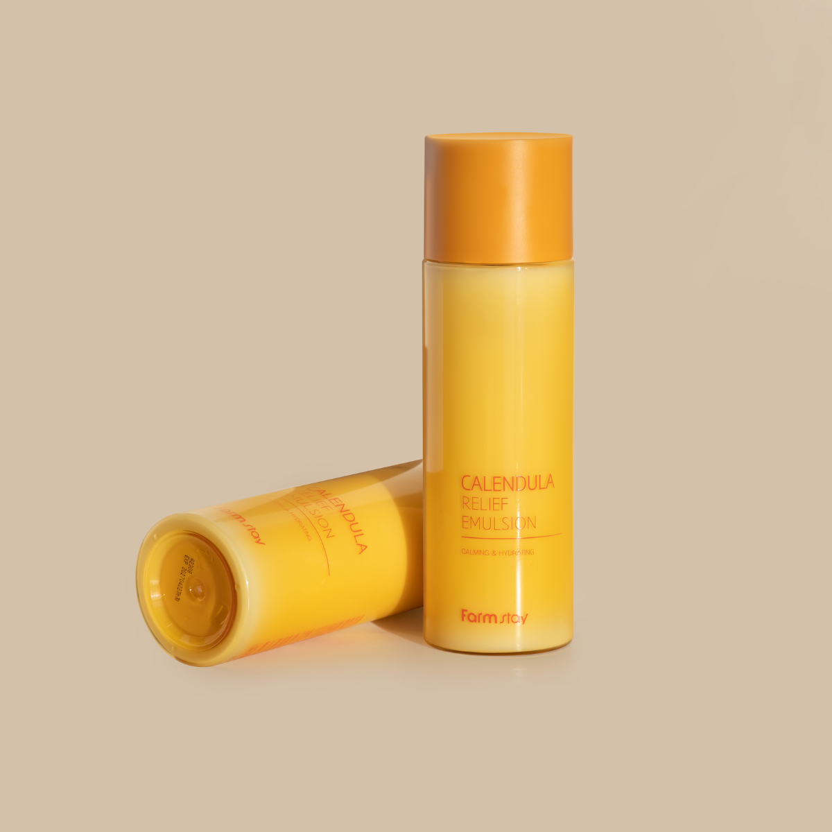 Farmstay Calendula Relief Emulsion 200ml, a gentle face moisturizer with Calendula extract in a white lotion bottle.