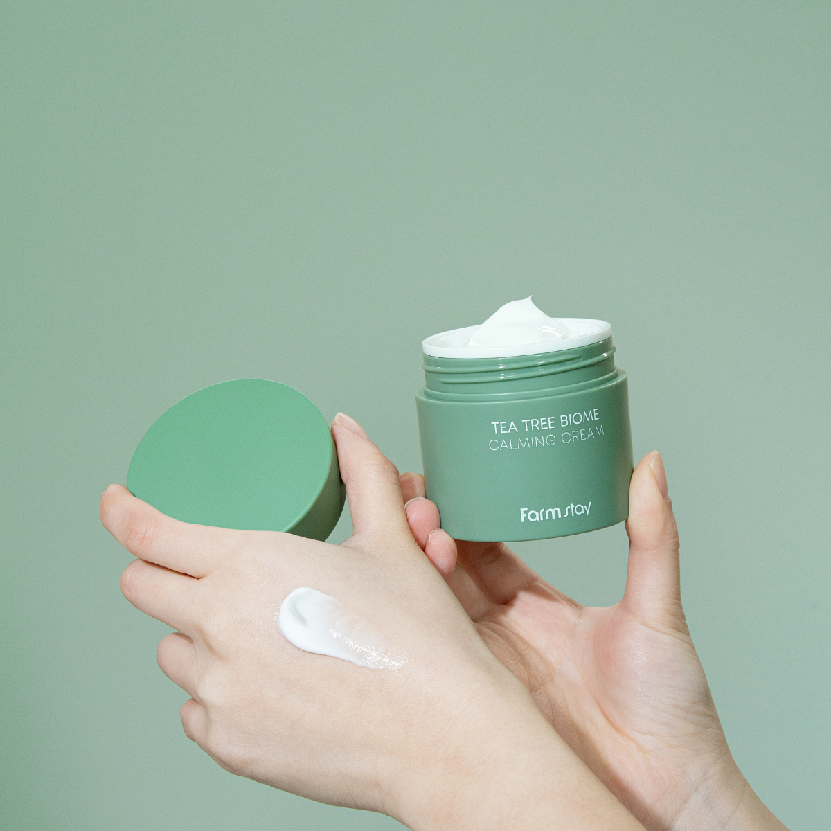 Farmstay Tea Tree Biome Calming Cream 80ml face moisturizer with soothing tea tree extract and calming ingredients.