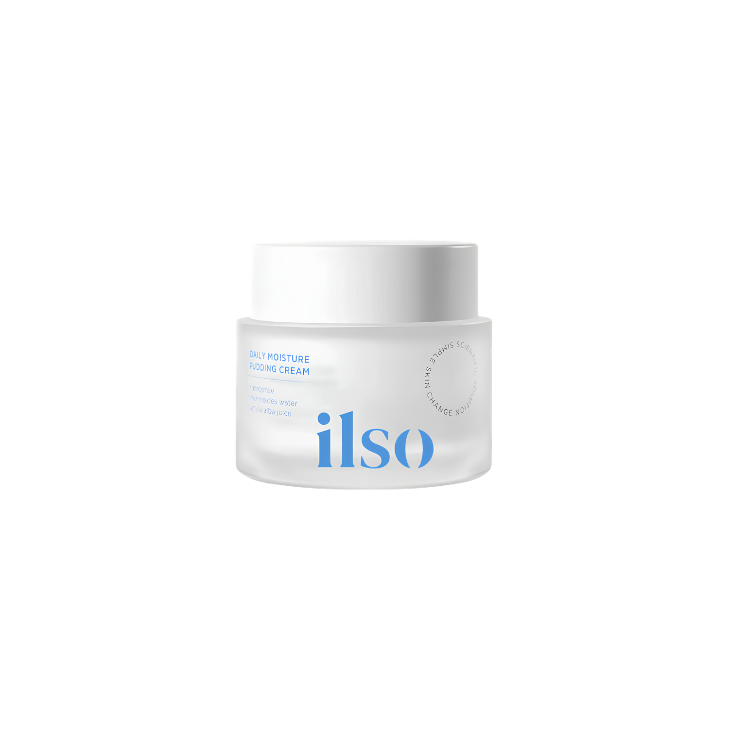 ILSO Daily Moisture Pudding Cream 50ml, face moisturizer with a smooth, hydrating texture in a white jar.