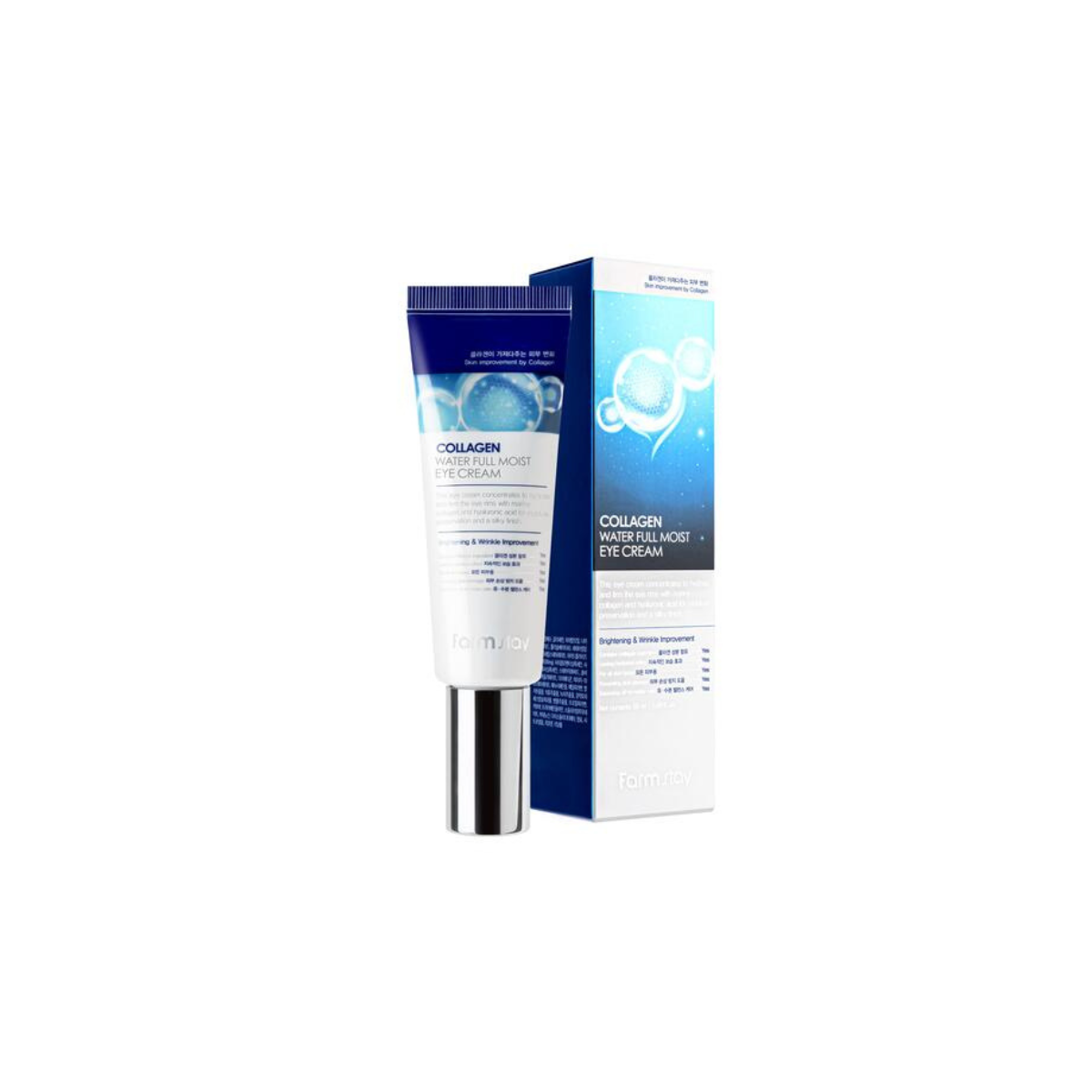Farmstay Collagen Water Full Moist Eye Cream 50ml jar showing smooth, hydrating eye cream for delicate skin around the eyes.