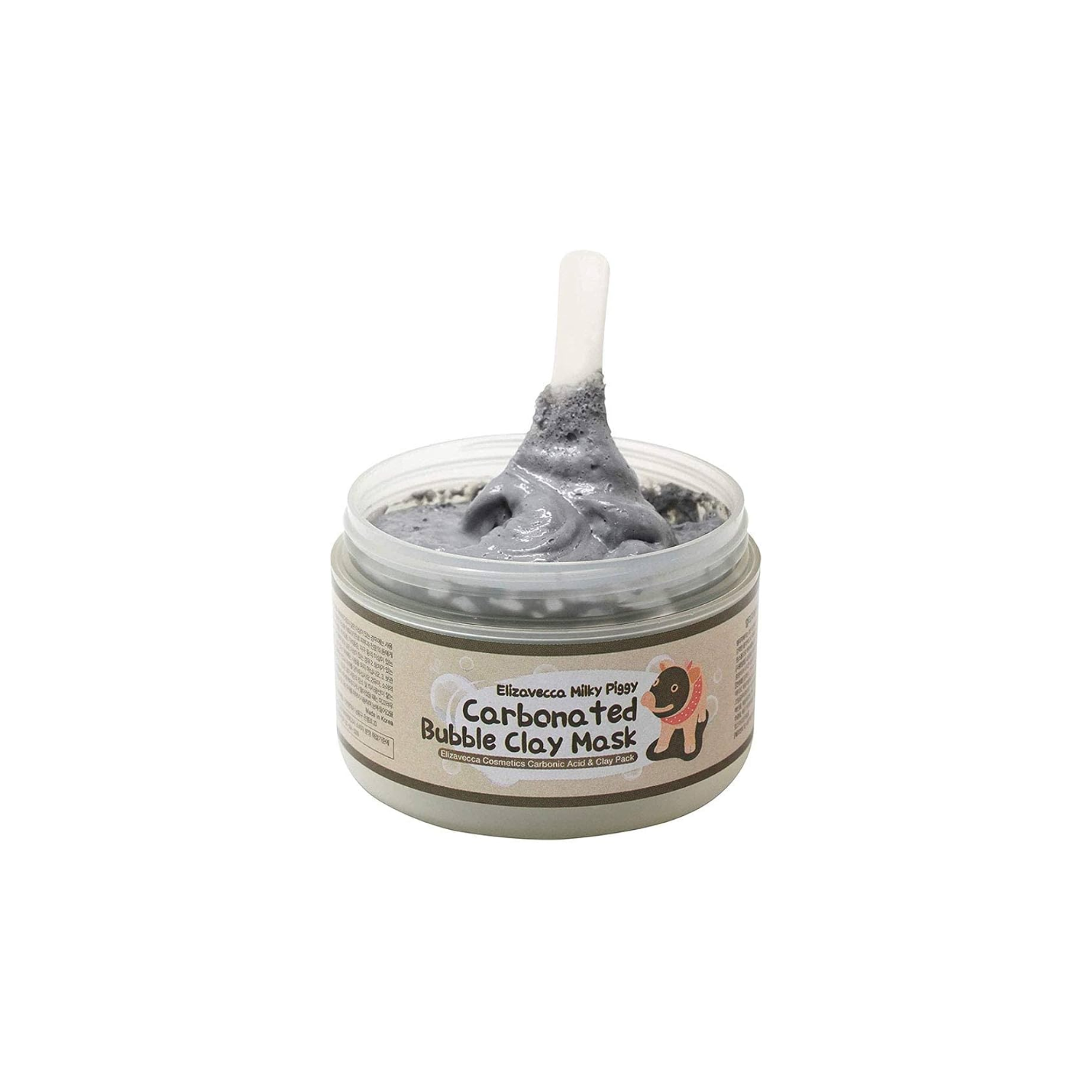 Elizavecca Milky Piggy Carbonated Bubble Clay Mask 100g wash-off mask with bubbling foam and clay texture in a jar.