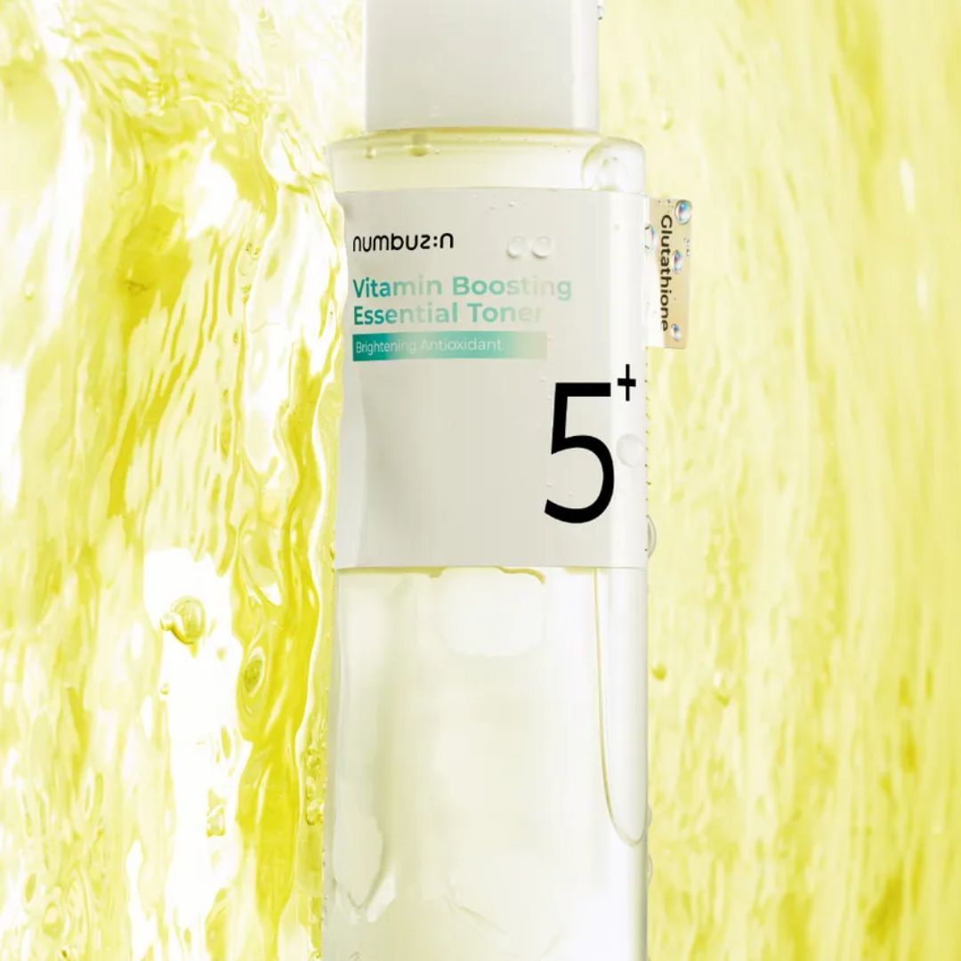 Numbuzin No. 5 Vitamin Boosting Essence Toner in a 200ml bottle, showing the clear liquid and sleek packaging.