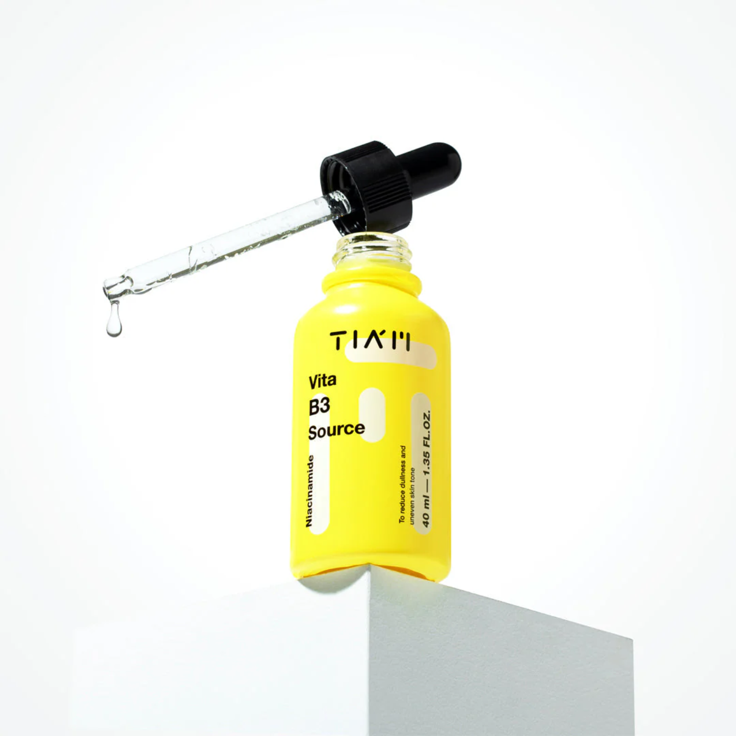 Tiam Vita B3 Source serum bottle with dropper, 40ml size, featuring clear packaging and branding on the label.