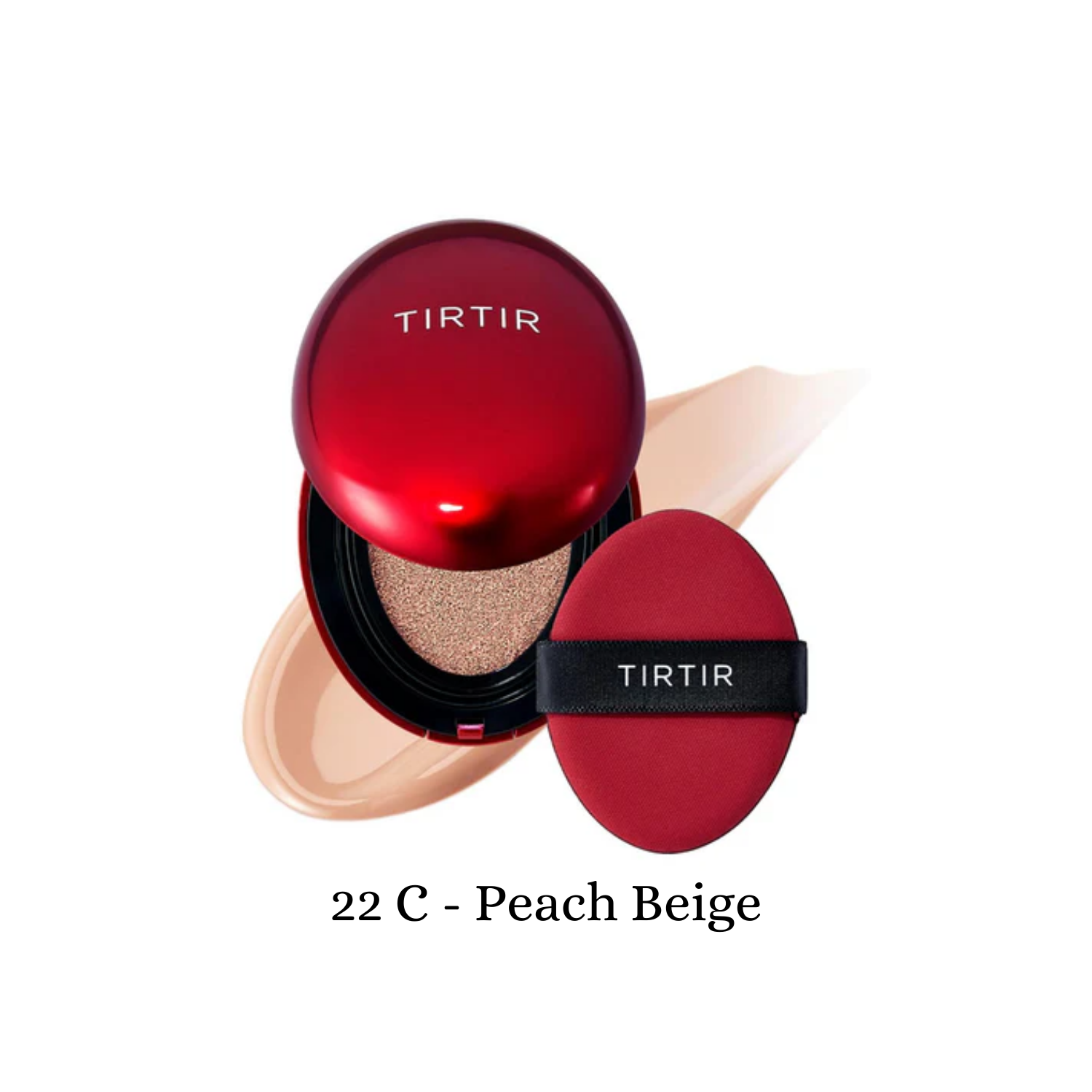 TIRTIR Mask Fit Red Cushion foundation compact with open lid showing the cushion inside and a mirror.