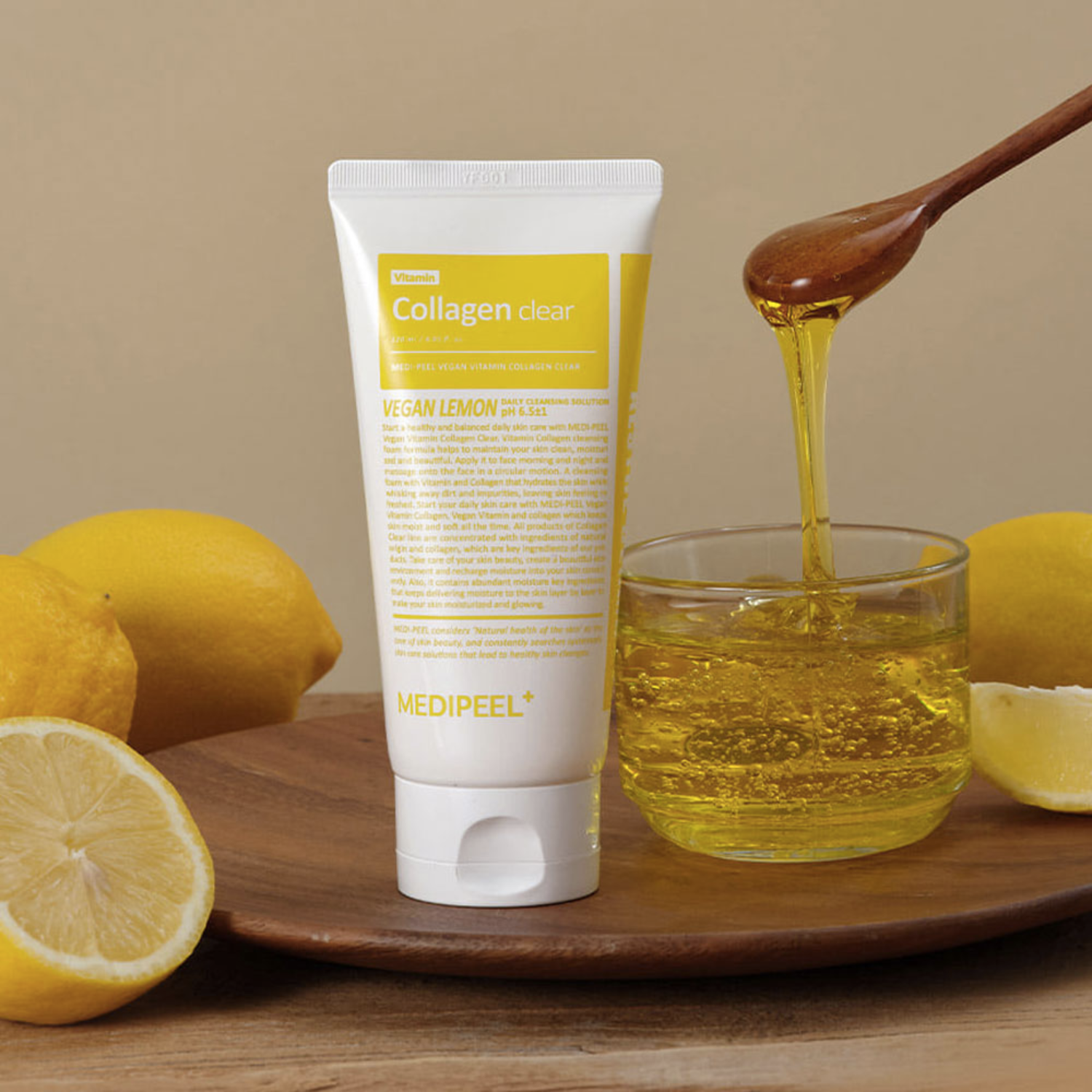 Vegan Vitamin Collagen Clear gel and foam cleanser from MEDIPEEL+ in a 300ml bottle, designed for gentle facial cleansing.