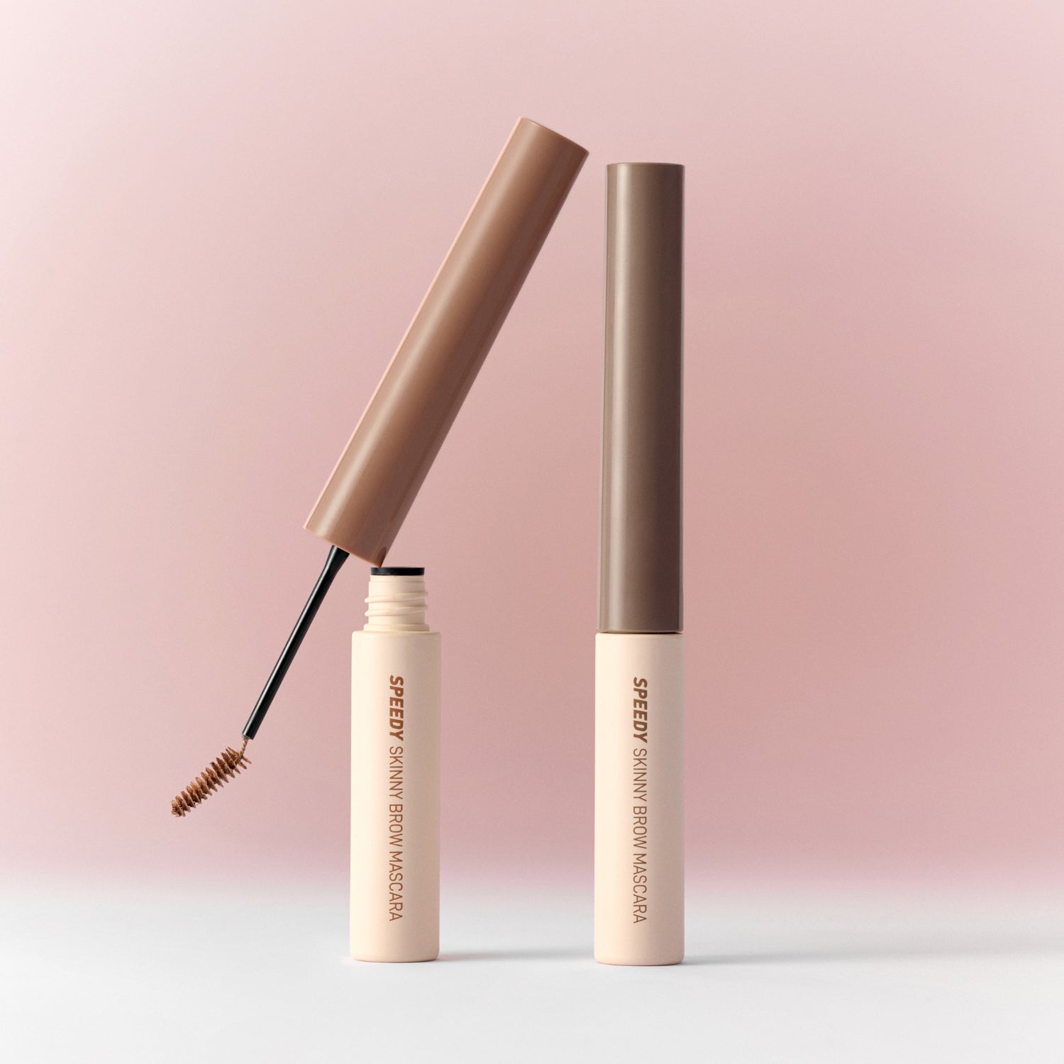 Peripera Speedy Skinny Browcara for eyebrows, showcasing the slim brush and natural brow tint in a close-up image.