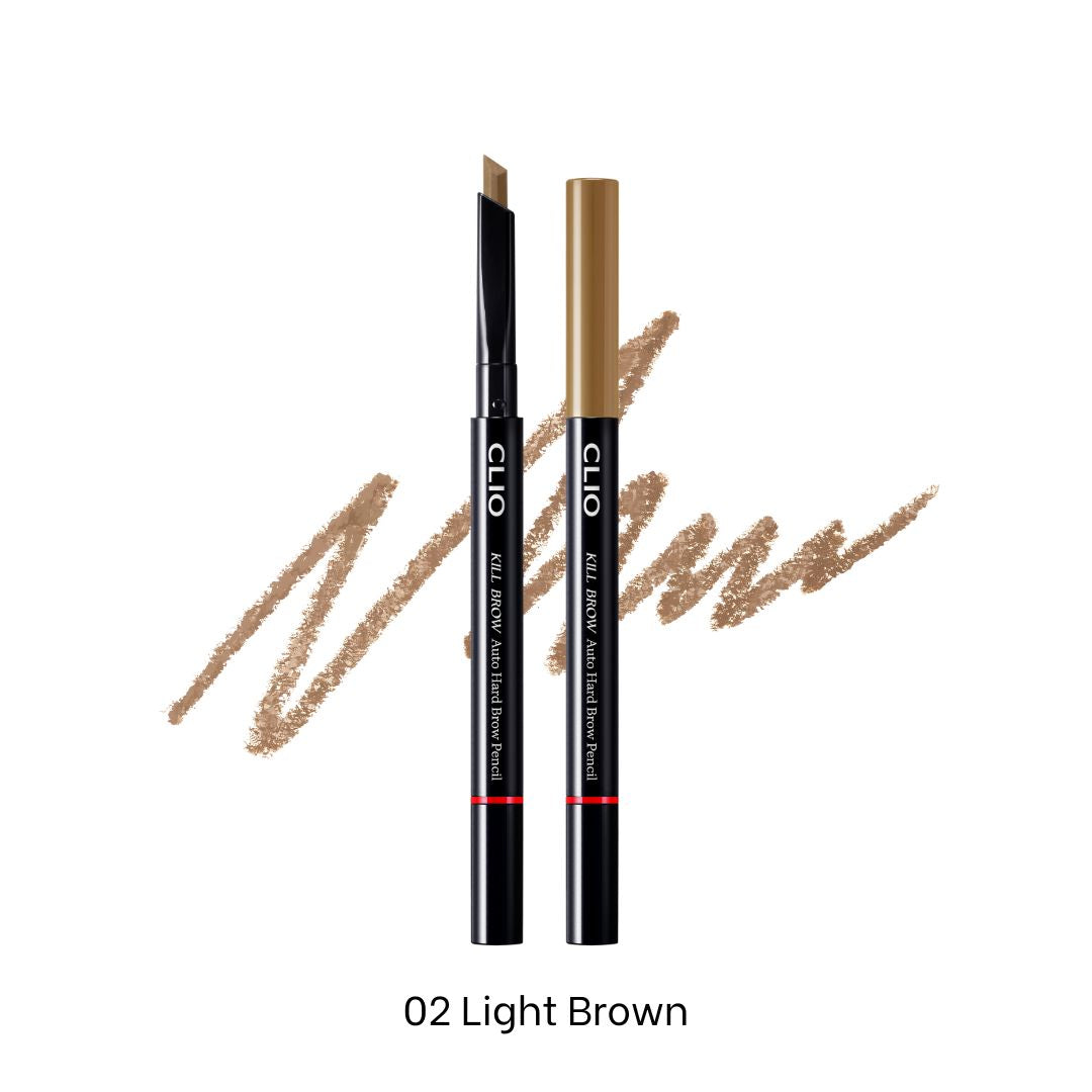 Clio Kill Brow Auto Hard Brow Pencil in light brown for defining and shaping eyebrows with precise application.