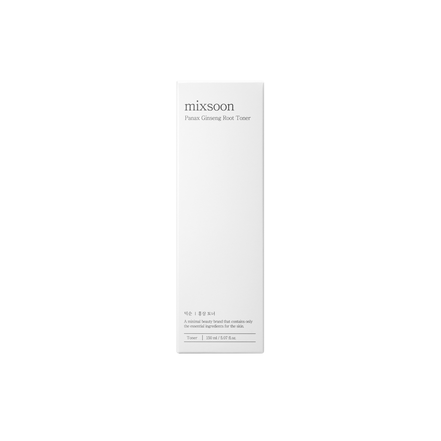 Mixsoon Panax Ginseng Root Toner in a 150ml bottle, featuring fresh ginseng root and clear liquid for skincare use.
