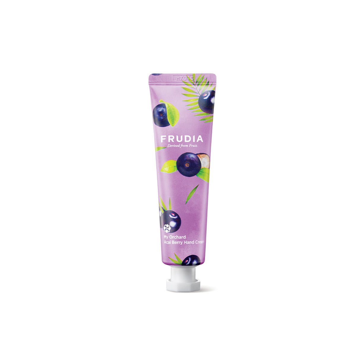 Frudia My Orchard Hand Cream tube with floral design, showcasing a nourishing hand cream in a sleek, pastel-colored container.
