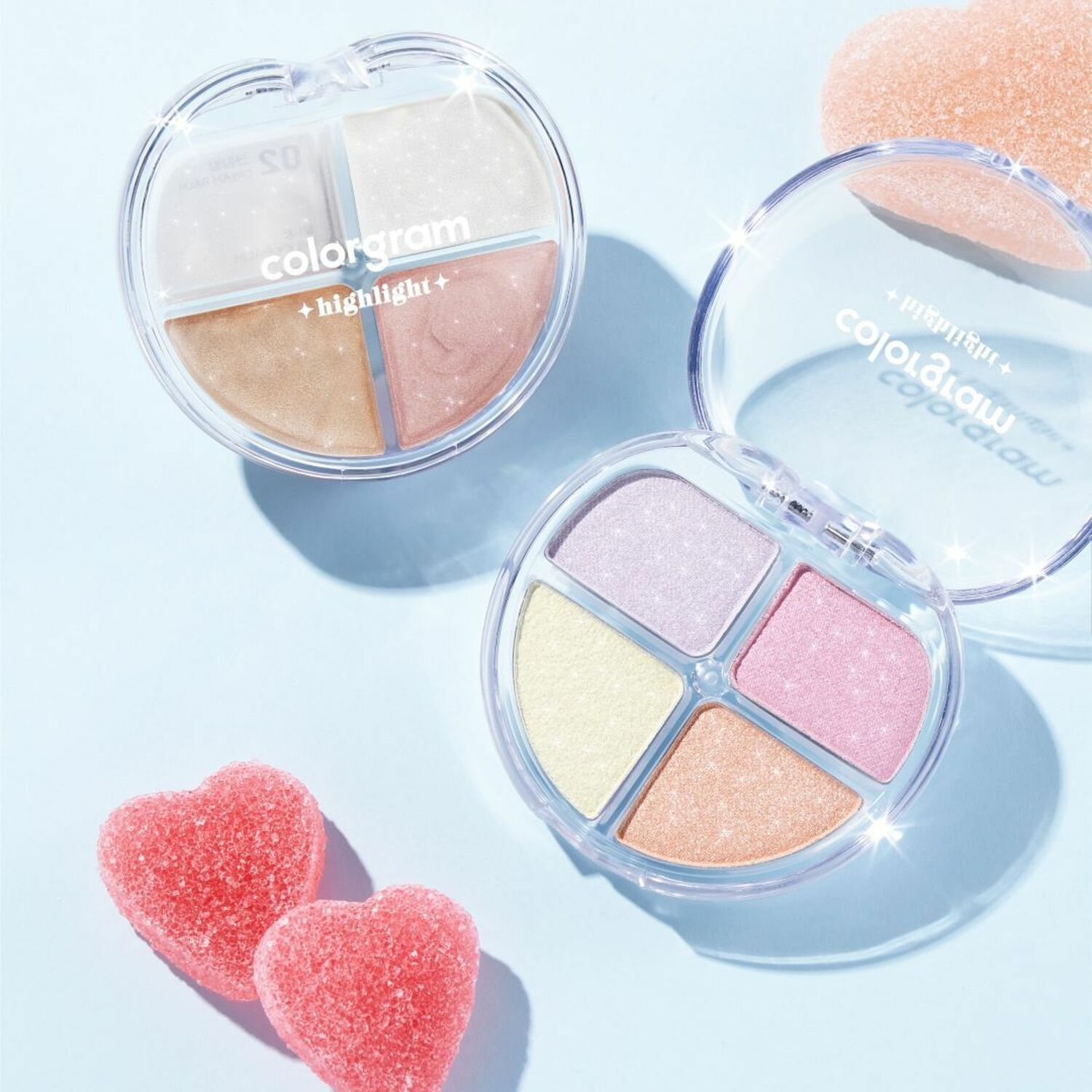 Colorgram Tintin Dory highlighter palette with multiple shimmer shades displayed in a compact, colorful makeup palette.