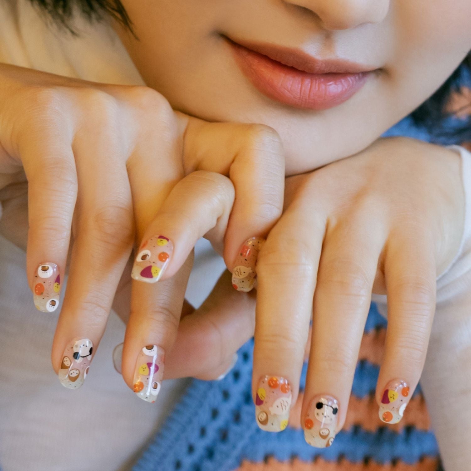 Ohora Semi-Cured Gel Nail in N Street Food design, showcasing a colorful, textured nail art with vibrant street food-inspired details.